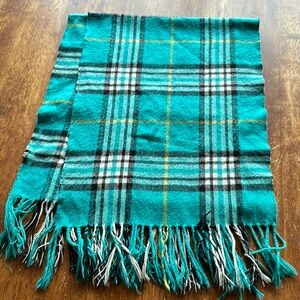 Plaid Teal Scarf with Fringe